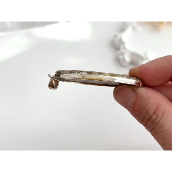 Maligano Jasper Oval Shaped Large Sterling Silver 925 Vintage Statement Pendant - Picture 10 of 10